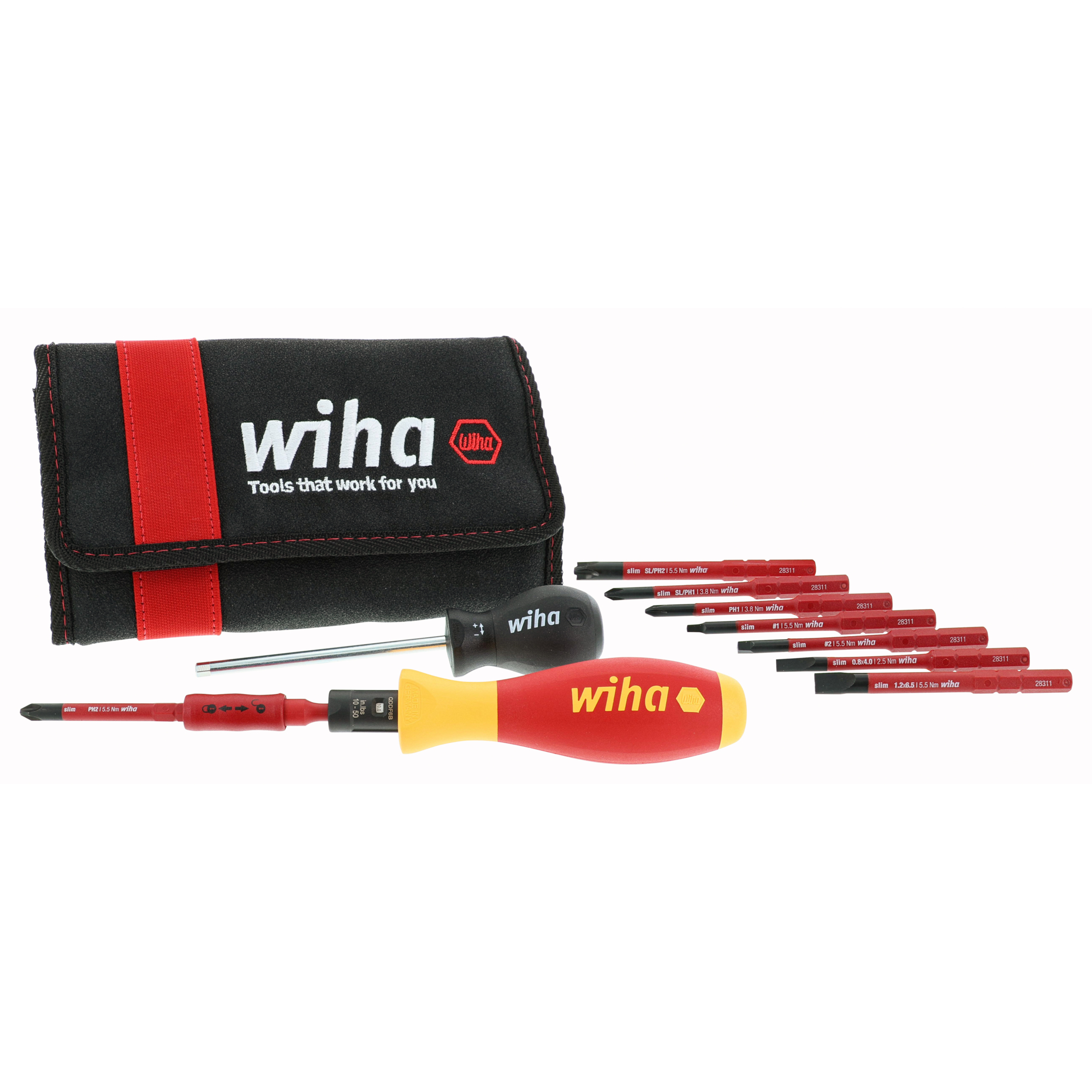 Wiha Tools 11 Piece Insulated TorqueVario-S (10-50 In/lbs) and SlimLine Blade Set, Model #28789